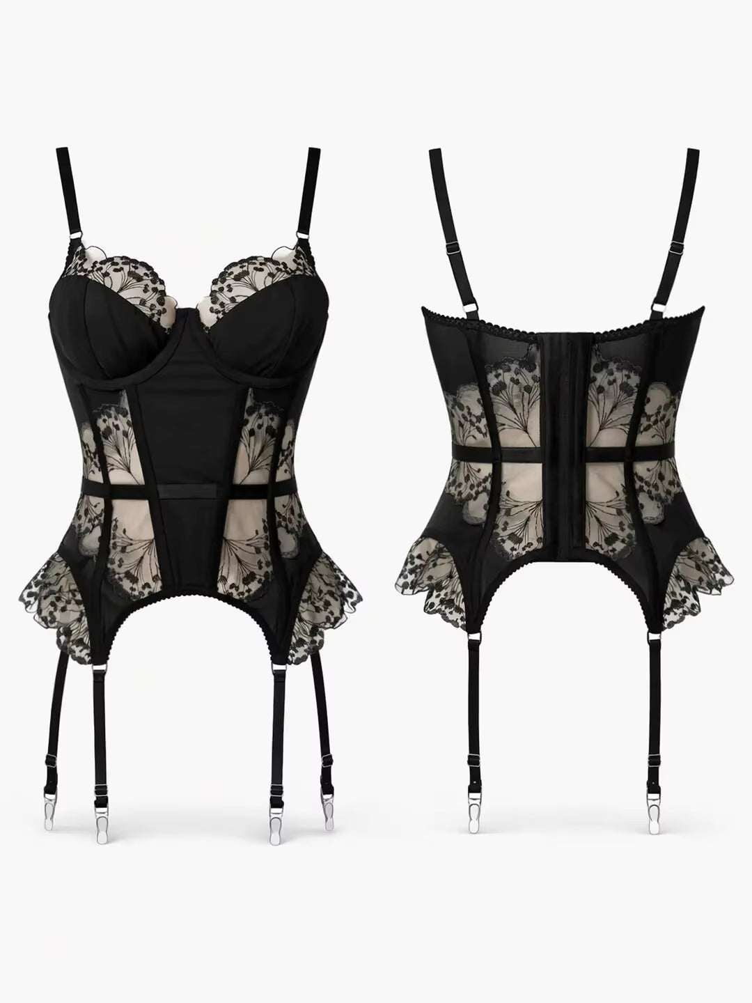 Tania Noir Lace Corset Set